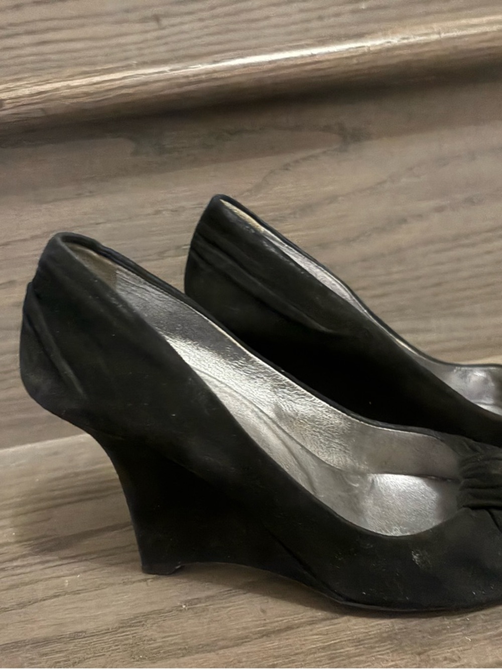Prada Black Suede Wedge Heels